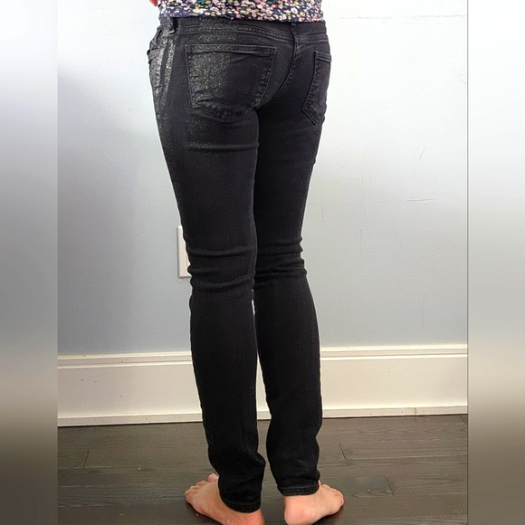 True Religion Casey Low Rise Super Skinny Glittered Black Jeans - Picture 10 of 12